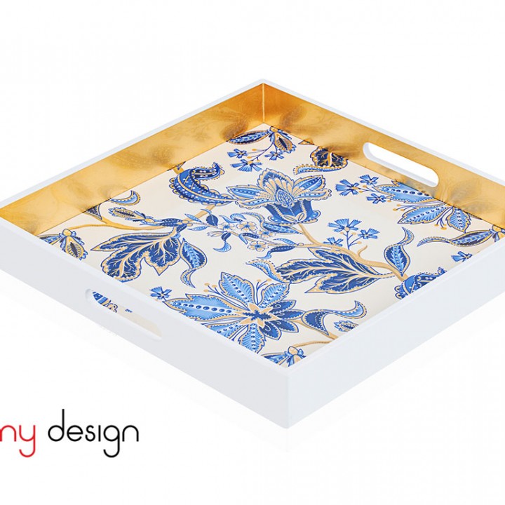 White square lacquer tray with flower and leaf pattern 40*40*4.5 cm